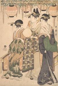 Kurtisanen unter einem Glyzinienlauben von Kitagawa Utamaro