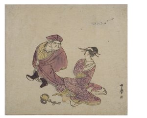 Daikoku (stehend) im Gespräch mit einer sitzenden Dame, ca. 1758-1806