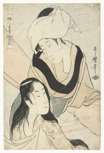 Tücher spannen (Zwölf weibliche Fähigkeiten) von Kitagawa Utamaro