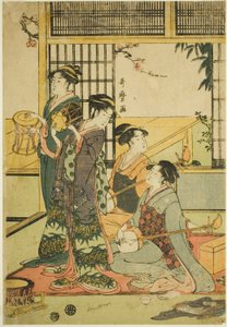 Trommeln und Shamisen von Kitagawa Utamaro