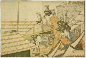 Einschiffen auf Vergnügungsboote im Sommer, aus dem illustrierten Buch "Bilderbuch: Blumen der vier Jahreszeiten (Ehon shiki no hana)," Bd. 1 von Kitagawa Utamaro