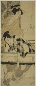 Angeln unter einer Brücke von Kitagawa Utamaro