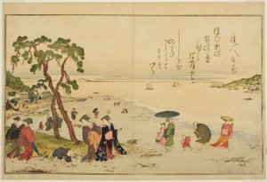 Muscheln sammeln bei Ebbe, aus dem illustrierten Buch "Geschenke der Ebbe (Shiohi no tsuto)" von Kitagawa Utamaro