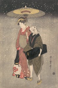 Geisha, die nachts durch den Schnee geht, ca. 1797