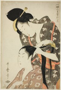 Friseurin, aus der Serie "Zwölf Arten von Frauenhandwerk (Fujin tewaza juni ko)"