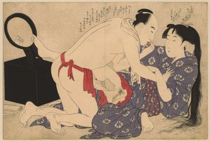 Liebespaar vor Spiegel. Negai no itoguchi von Kitagawa Utamaro