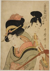 Likes Enjoying Herself (Tanoshimizuki), aus der Serie "Acht Ansichten der heutigen Lieblingsdinge (Tosei kobutsu hakkei)" von Kitagawa Utamaro