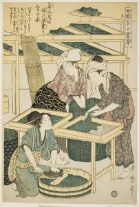 Nr. 3, aus der Serie "Frauen in der Seidenraupenzucht" von Kitagawa Utamaro