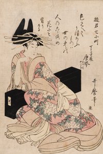 Druck - Die Kurtisane Chojiya Karakoto, 18. Jahrhundert von Kitagawa Utamaro