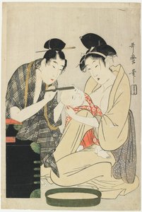 Kopf eines Jungen rasieren, Edo-Periode, ca. 1801
