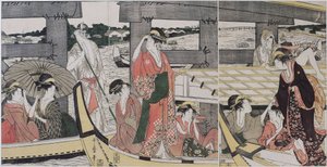 Auf und unter der Ryogoku-Brücke von Kitagawa Utamaro