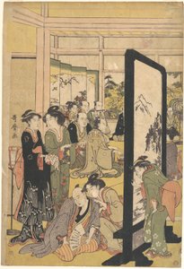 Der Künstler Kitao Masanobu entspannt sich auf einer Party von Kitagawa Utamaro