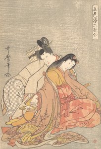Der Dichter Ariwara no Narihira 825-880 und Ono no Komachi..., ca. 1798 von Kitagawa Utamaro