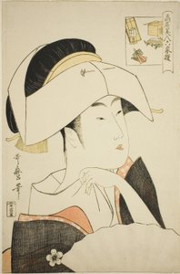 Tomimoto Toyohina, aus der Serie Berühmte Schönheiten verglichen mit den sechs unsterblichen Dichtern (Komei bijin rokkasen) (Tomimoto Toyohina) (Bilderrätsel)