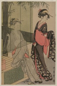 Zwei Frauen hinter einem Bambusvorhang, um 1797 oder 1798 von Kitagawa Utamaro