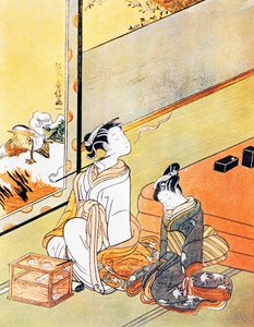 Frau, die Pfeife raucht, Ukiyo-e Kunstdruck, Tosa-Schule, Holzschnitt, japanische Zivilisation, Edo-Periode von Kitagawa Utamaro