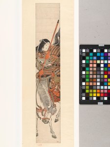 Weibliche Kriegerin Tomoe Gozen in Rüstung mit Schwert auf Pferd von Kitao Shigemasa (attributed to)