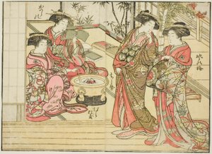 Kurtisanen von Otawaraya, aus dem Buch "Spiegel der schönen Frauen der Vergnügungsviertel (Seiro bijin awase sugata kagami)," Bd. 2 von Kitao Shigemasa