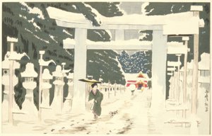 Starker Schneefall am Toshogu-Schrein in Ueno von Kiyochika Kobayashi