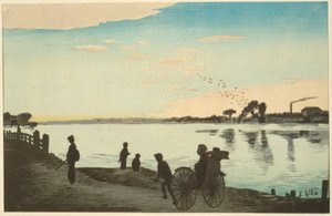 Ishihara-Brücke vom Ufer des Sumida-Flusses aus gesehen von Kiyochika Kobayashi
