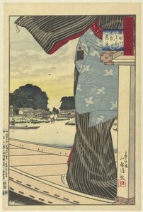 Blick auf Matsuchiyama vom Sumida-Fluss. Hundert Ansichten der Provinz Musashi von Kobayashi Kiyochika