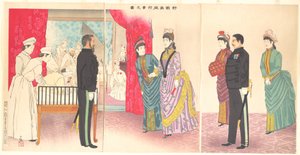 Illustration des Besuchs der Kaiserin in einem Feldlazarett (Hiroshima)