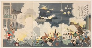 Panik in den Stadtstraßen während des Bombardements von Port Arthur von Kobayashi Kiyochika