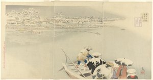 Zweiter Monat: Matsuchi-Hügel im Schnee bei Dämmerung, aus der Serie "Wahre Ansichten berühmter Orte in Tokio"