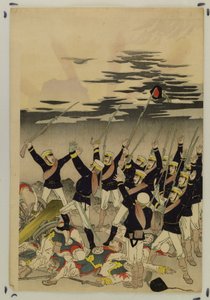 Die Sonne geht über einem japanischen Sieg auf (Der Fall von Pyongyang) von Kobayashi Kiyochika