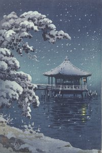 Schwimmender Pavillon in Katada im Schnee