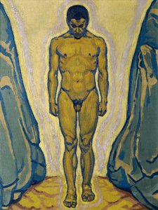 Stehender männlicher Akt zwischen Felsen, ca. 1915