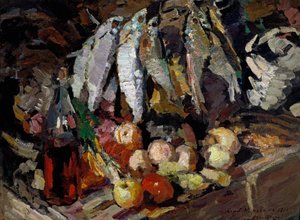 Fische, Wein, Obst