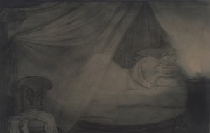 Im Schlafzimmer. Illustration zum Gedicht Graf Nulin von A. Puschkin von Konstantin Andreevic Somov