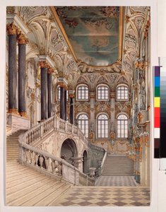 Die große Treppe des Winterpalastes in Sankt Petersburg, auch bekannt als Botschaftertreppe oder Jordan-Treppe - Werk von Konstantin Andreyevich Ukhtomsky (1818-1881) von Konstantin Andreyevich Ukhtomsky