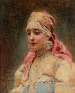 Porträt einer Bojarenfrau - Gemälde von Konstantin Yegorovich Makovsky, ca. 1890 von Konstantin Egorovich Makovsky
