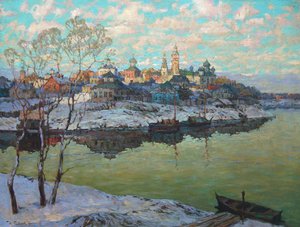 Früher Frühling, eine Stadt am Fluss, 1916