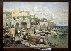 Blick auf die Insel Capri (Italien). Gemälde von Konstantin Ivanovich Gorbatov (1876-1945). Russische Kunst des 20. Jahrhunderts, Realismus. Regionales W. Wereschtschagin Kunstmuseum, Mykolaiv (oder Nikolaiev, Ukraine)