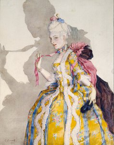 Entwurf für ein Kostüm einer Marquise für die Ballerina Tamara Karsavina, 1924 von Konstantin Somov