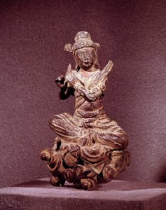 Koreanische Kunst: Darstellung einer Apsara in goldenem Bronze, Celeste. Silla-Periode (7.-10. Jahrhundert). Nationalmuseum von Korea von Korean School
