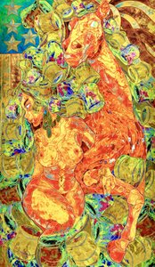 Lebendige Frau und Pferd