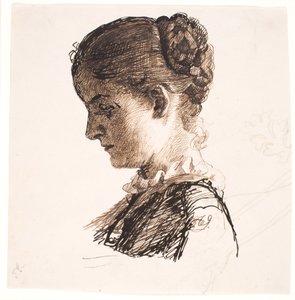 Die Schwester des Künstlers Elisabeth. Profil links. Flechtfrisur