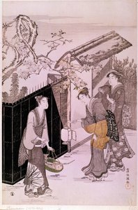 Rückkehr von einem poetischen Abend im Frühling. Japanischer Druck von Shunman Kubo (1757-1820). Paris, Guimet Museum, Nationalmuseum für asiatische Künste von Kubo Shumman