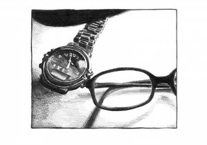 Klassische Uhr und Brille Zeichnung