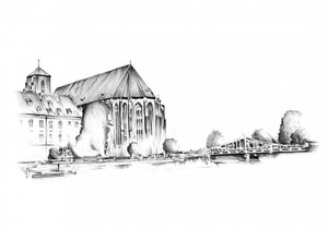 Historische Flussuferstadtskizze