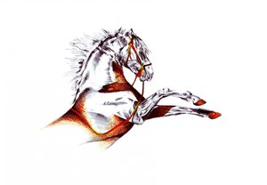 Steigendes weißes Pferd