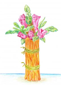 Rustikale Vase mit Rosa Blumen