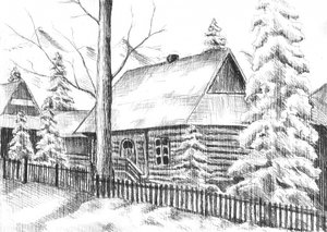 Verschneite Winterhütte