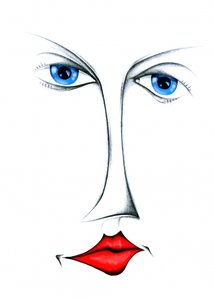 Stilisierte blaue Augen rote Lippen von Kulik