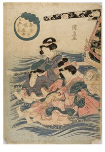Frühlingsszene von jungen Frauen auf einer Reise (Holzschnitt auf Papier) von Kuninaga Utagawa