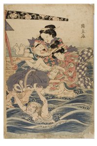 Frühlingsszene von jungen Frauen auf einer Reise von Kuninaga Utagawa
